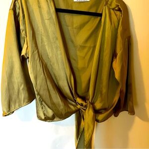 urban outfitters Silky Top ,formal Wrap, Tie Front -M- Olive Green